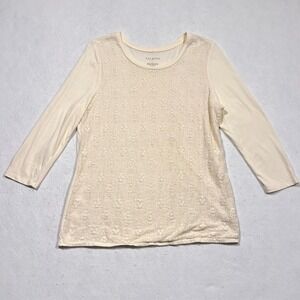 Talbots Top Shirt Off-White Ivory Cream 3/4 Sleeve Lace Front Women's Large‎
